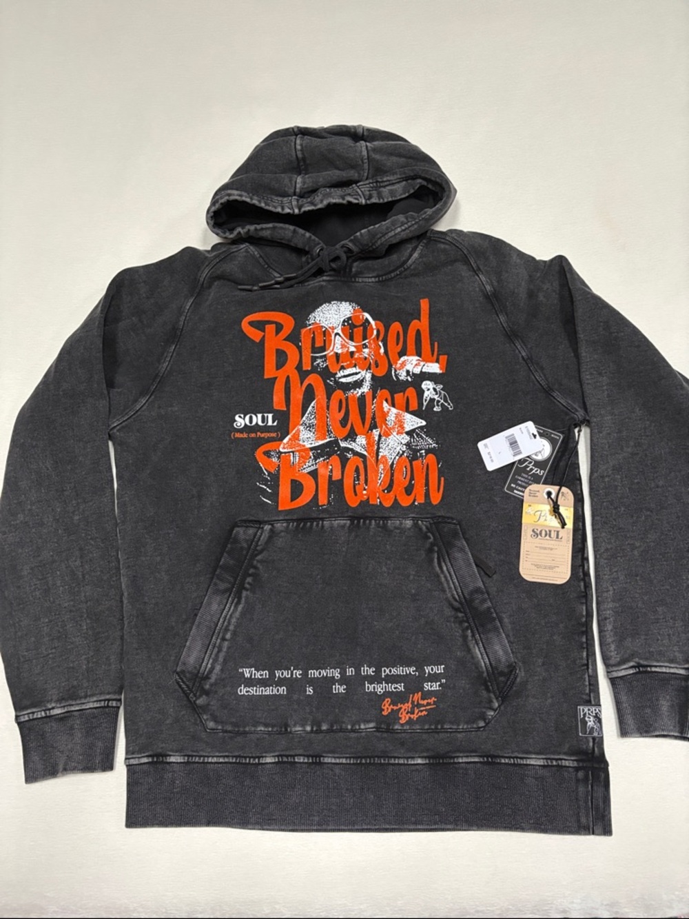 PRPS Garment Dyed  Graphic Hoodie - Bruised, Never Broken / Soul-  Brand new